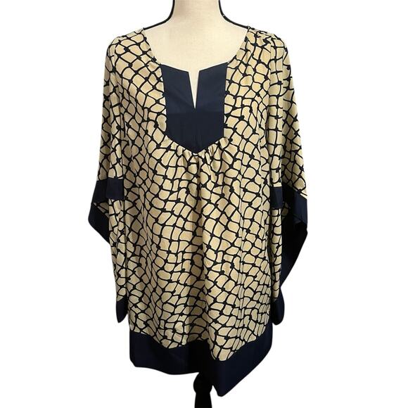 UMGEE | Women's Semi Sheer Gold Navy Oversized Boho Tunic Mini Dress Sz M - Picture 1 of 5